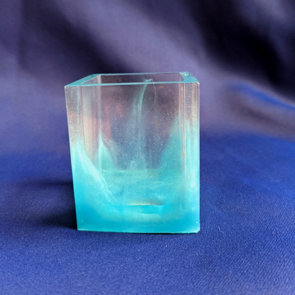 Teal and Clear Resin Make-up Brush Holder